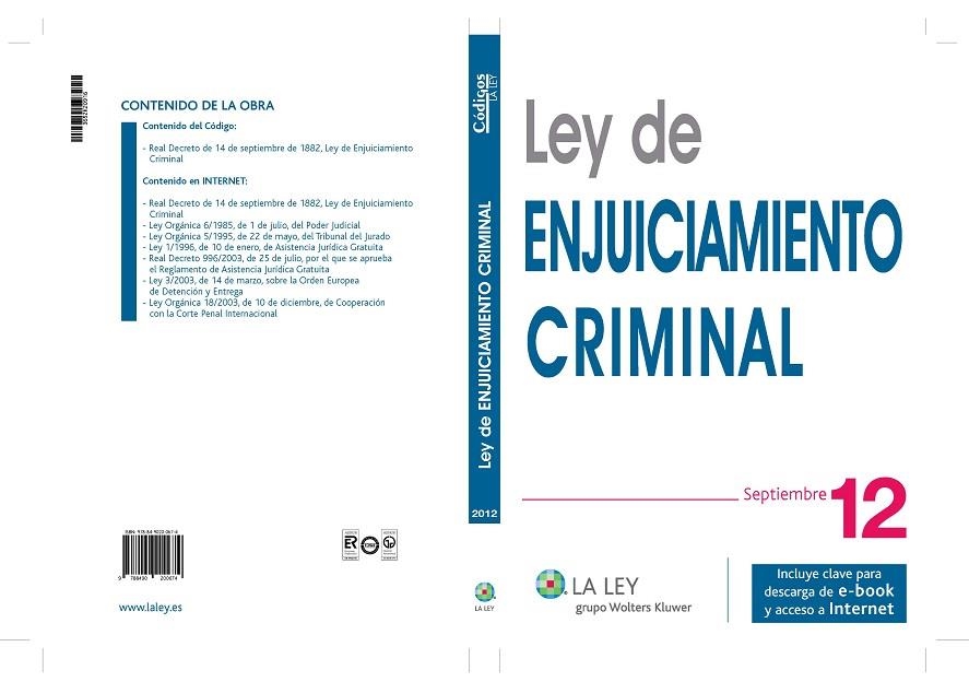 LEY DE ENJUICIAMIENTO CRIMINAL SEPTIEMBRE 2012 | 9788490200674 | AA.VV