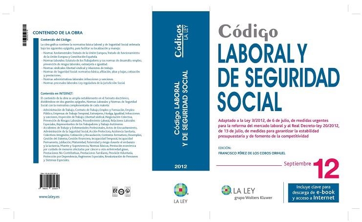 CODIGO LABORAL Y DE SEGURIDAD SOCIAL SEPTIEMBRE 2012 | 9788490200629 | AA.VV